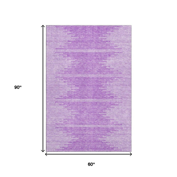 HomeRoots 5' X 8' Lavender and Ivory Abstract Area Rug - Durable, Washable, UV-Protected for Modern Living Spaces 653709