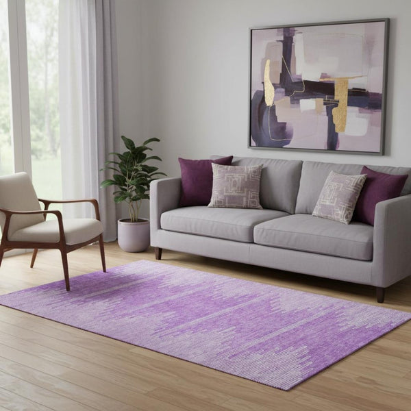 HomeRoots 5' X 8' Lavender and Ivory Abstract Area Rug - Durable, Washable, UV-Protected for Modern Living Spaces 653709