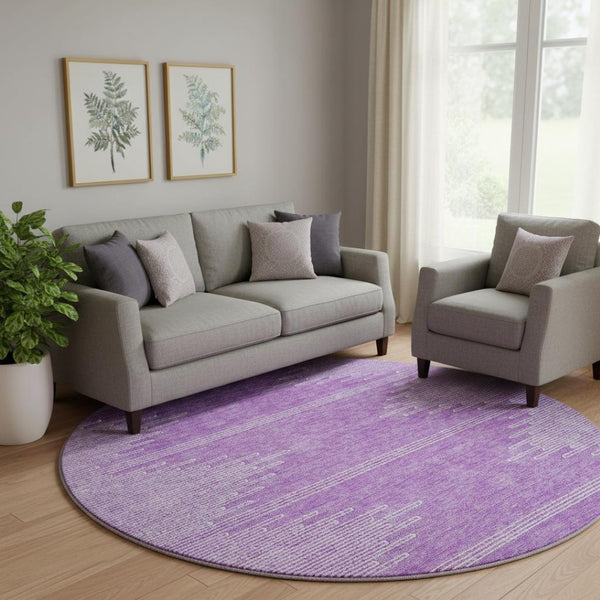 HomeRoots 8' Lavender Abstract Round Rug - UV Protected, Washable, Stain-Resistant Design for Family Spaces 653710