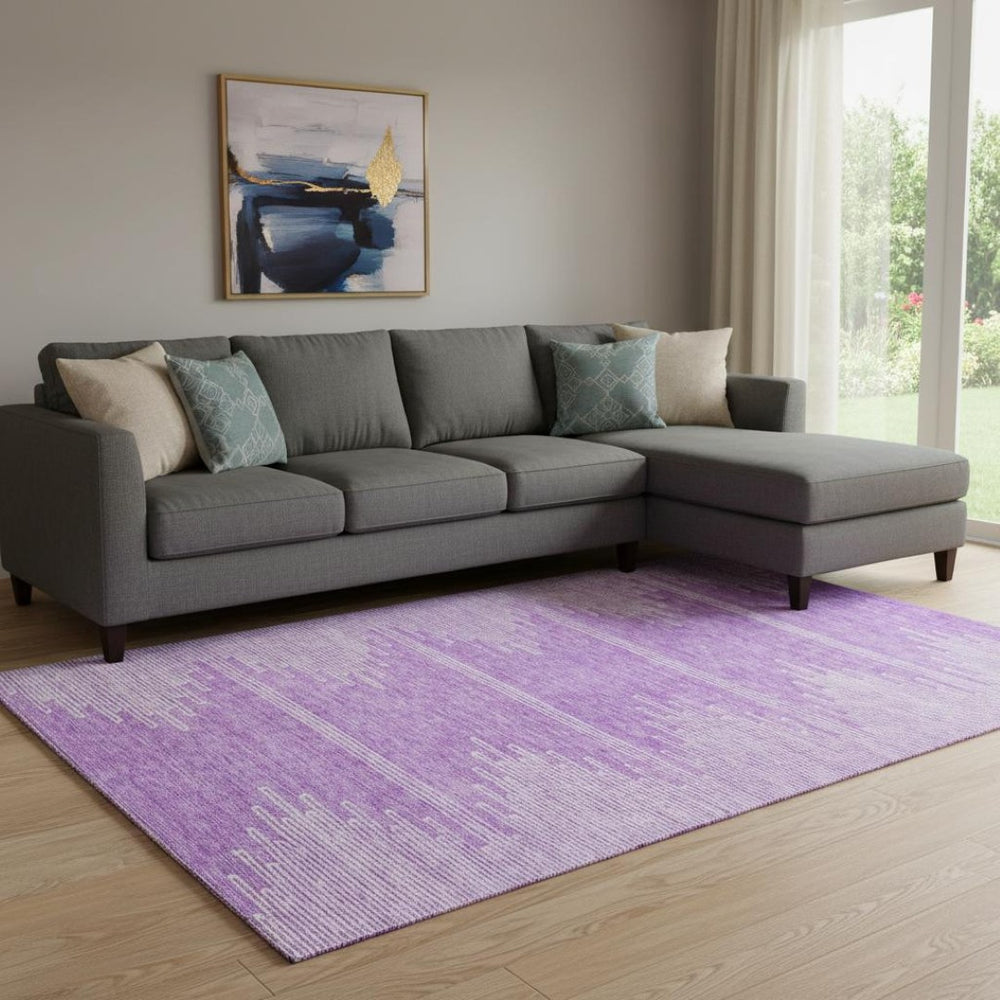 HomeRoots 8' X 10' Stylish Lavender and Ivory Washable Area Rug with UV Protection for High-Traffic Spaces 653711