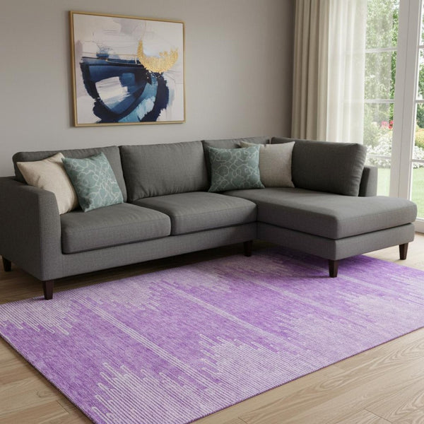 HomeRoots 9' X 12' Lavender & Ivory Abstract Area Rug - Washable, Pet-Friendly, UV Protected for Modern Homes 653712