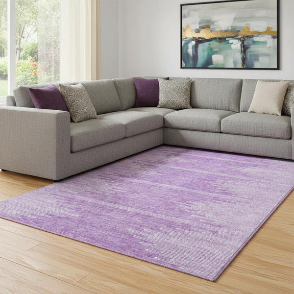 HomeRoots 10' X 14' Abstract Lavender & Ivory Washable Area Rug - UV Protected, Pet-Friendly & Stylish Decor 653713