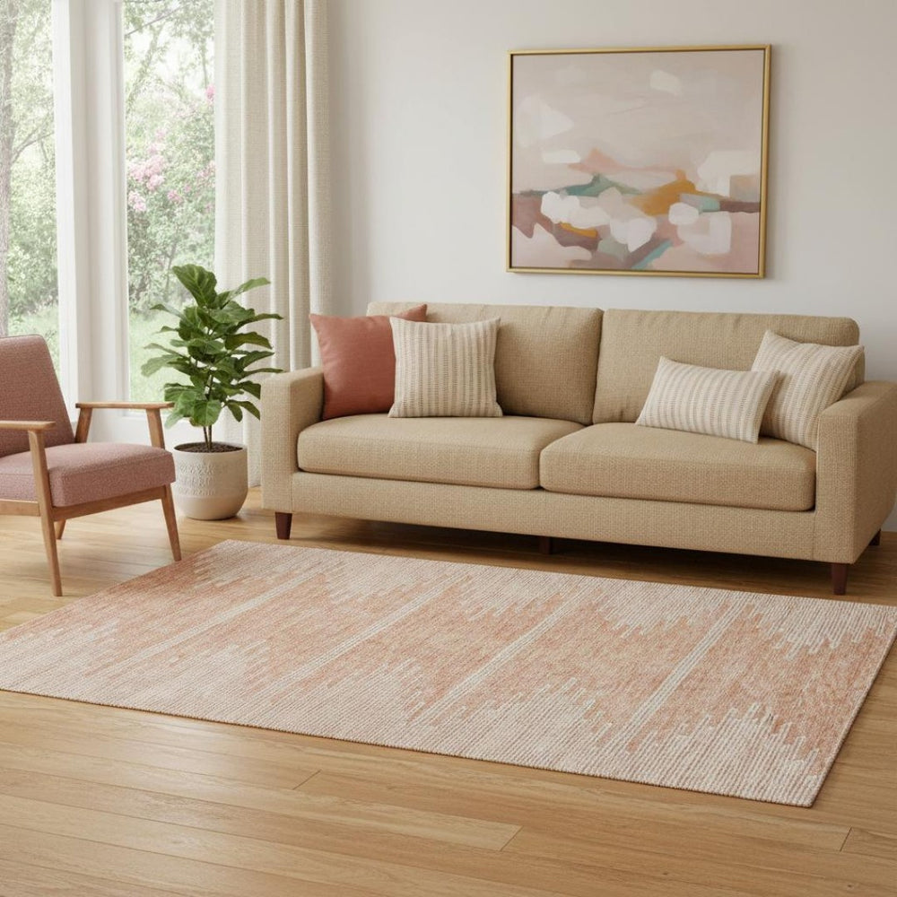 HomeRoots 5' X 8' Salmon and Ivory Abstract Area Rug – Stylish, Washable, UV-Protected for Homes with Pets! 653715