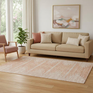 HomeRoots 5' X 8' Salmon and Ivory Abstract Area Rug – Stylish, Washable, UV-Protected for Homes with Pets! 653715