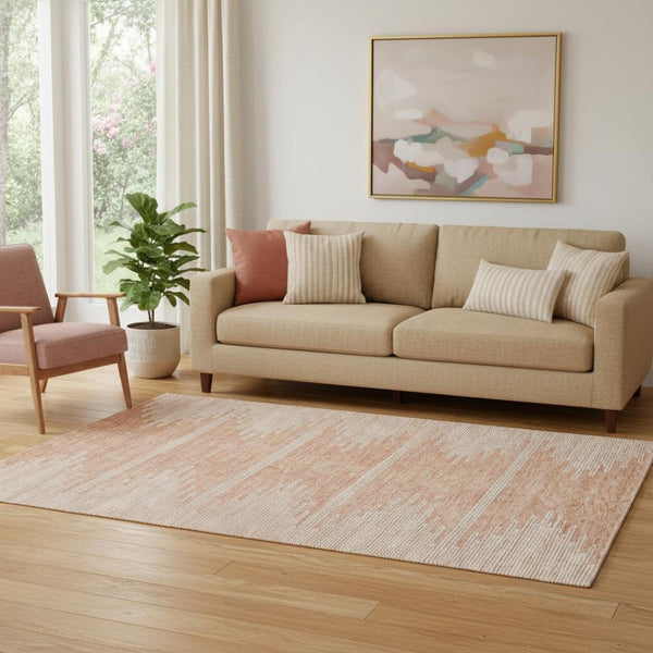 HomeRoots 5' X 8' Salmon and Ivory Abstract Area Rug – Stylish, Washable, UV-Protected for Homes with Pets! 653715