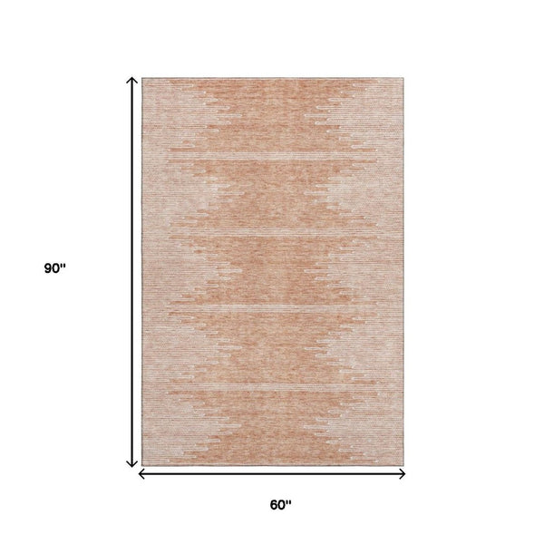 HomeRoots 5' X 8' Salmon and Ivory Abstract Area Rug – Stylish, Washable, UV-Protected for Homes with Pets! 653715