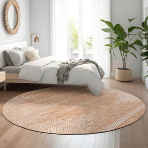 HomeRoots 8' Salmon and Ivory Round Rug - Stylish Abstract Design, Washable, UV Protected, Perfect for Any Space! 653716