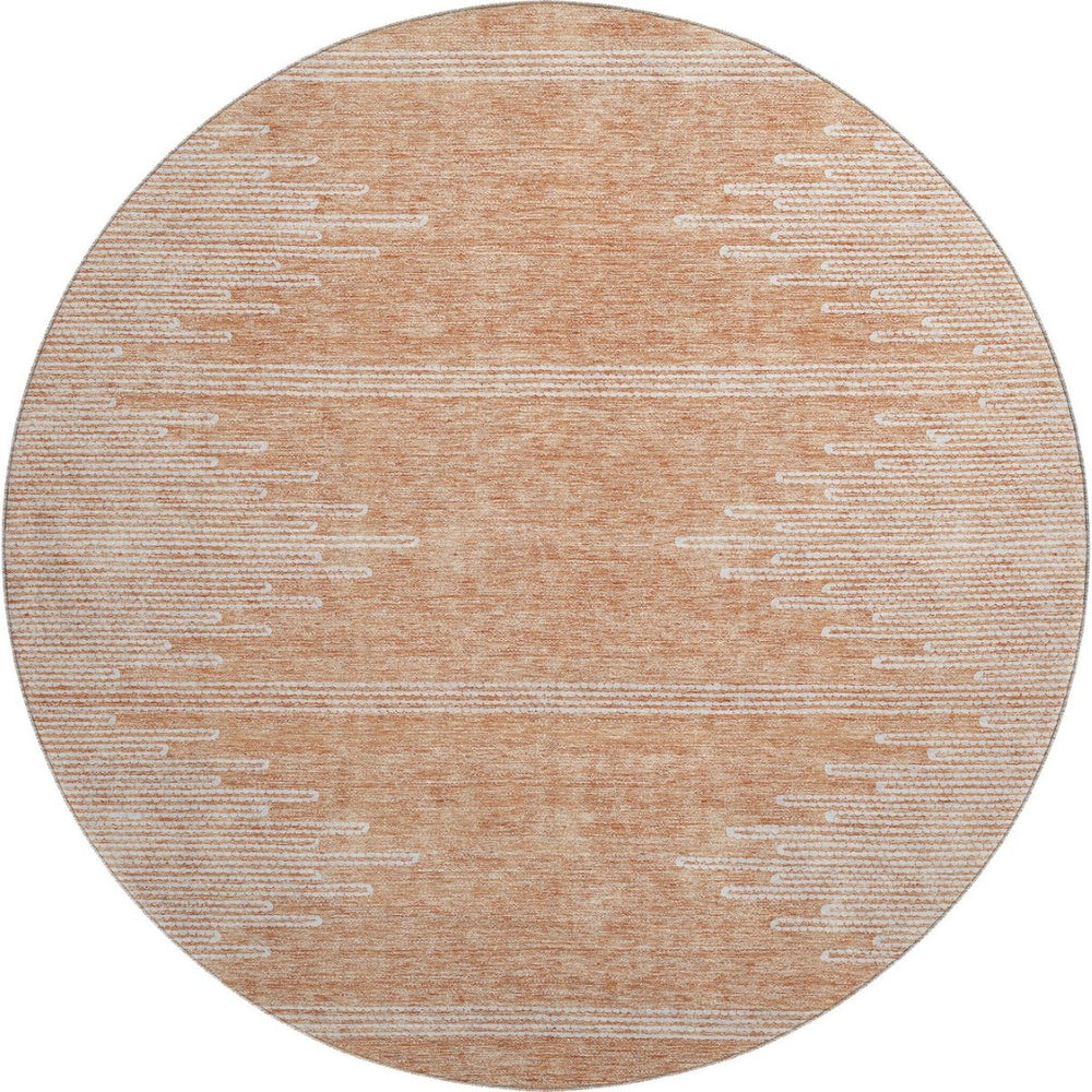 HomeRoots 8' Salmon and Ivory Round Rug - Stylish Abstract Design, Washable, UV Protected, Perfect for Any Space! 653716