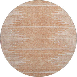 HomeRoots 8' Salmon and Ivory Round Rug - Stylish Abstract Design, Washable, UV Protected, Perfect for Any Space! 653716