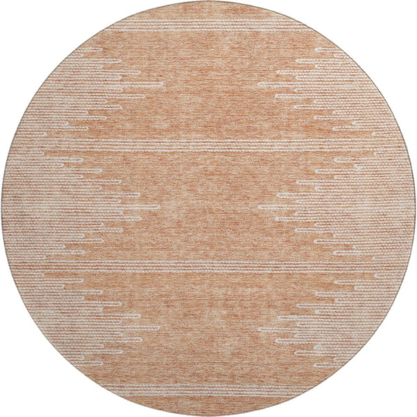 HomeRoots 8' Salmon and Ivory Round Rug - Stylish Abstract Design, Washable, UV Protected, Perfect for Any Space! 653716