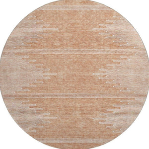 HomeRoots 8' Salmon and Ivory Round Rug - Stylish Abstract Design, Washable, UV Protected, Perfect for Any Space! 653716
