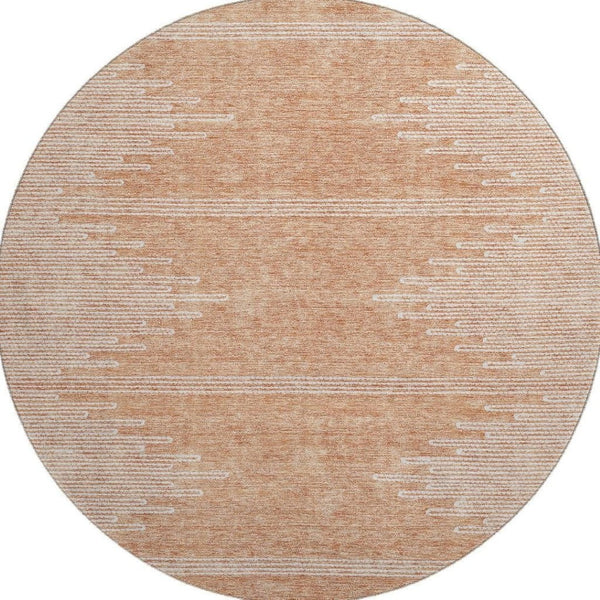 HomeRoots 8' Salmon and Ivory Round Rug - Stylish Abstract Design, Washable, UV Protected, Perfect for Any Space! 653716