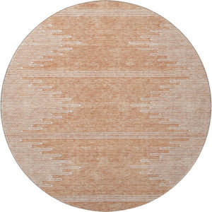 HomeRoots 8' Salmon and Ivory Round Rug - Stylish Abstract Design, Washable, UV Protected, Perfect for Any Space! 653716