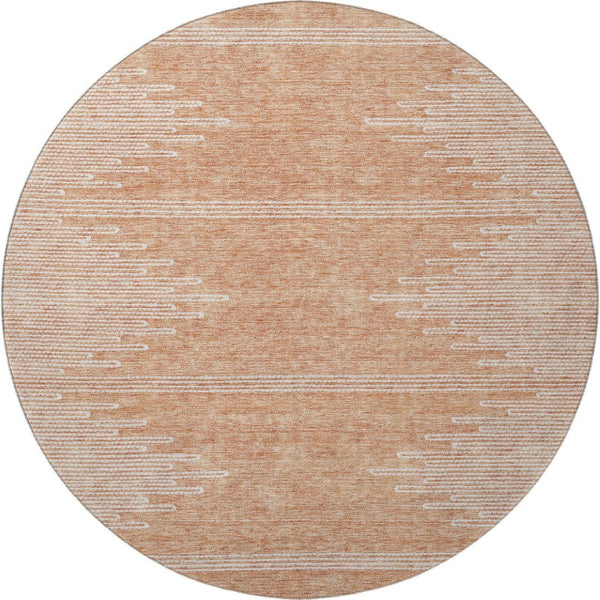 HomeRoots 8' Salmon and Ivory Round Rug - Stylish Abstract Design, Washable, UV Protected, Perfect for Any Space! 653716