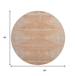HomeRoots 8' Salmon and Ivory Round Rug - Stylish Abstract Design, Washable, UV Protected, Perfect for Any Space! 653716