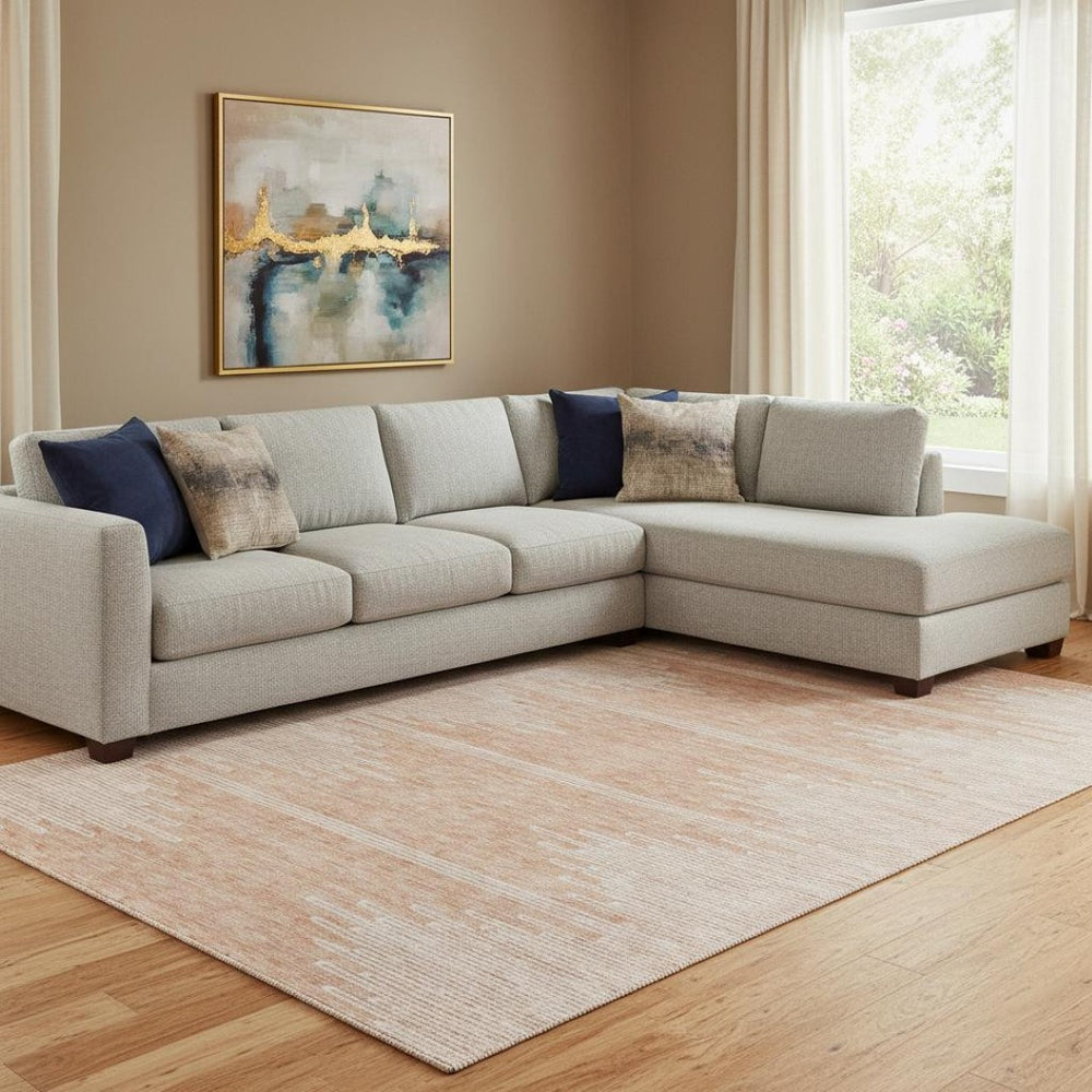 HomeRoots 8' X 10' Salmon And Ivory Abstract Area Rug - Durable, Washable, UV-Protected for Modern Living Spaces 653717