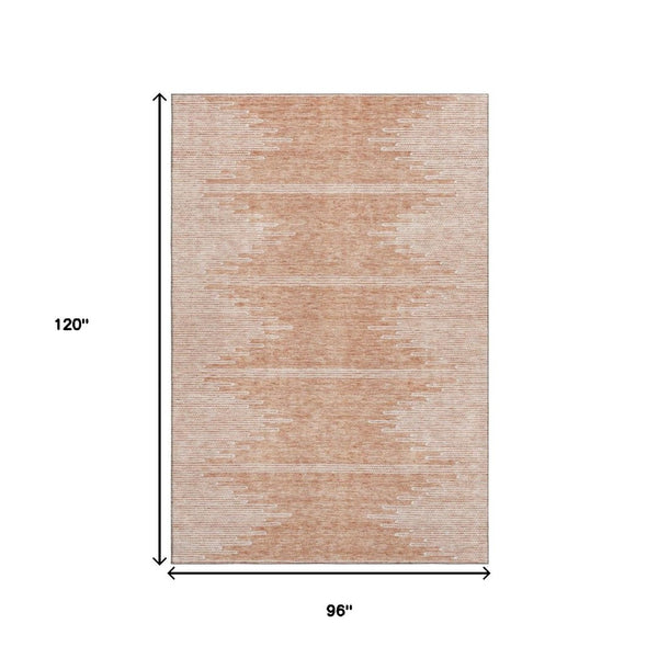 HomeRoots 8' X 10' Salmon And Ivory Abstract Area Rug - Durable, Washable, UV-Protected for Modern Living Spaces 653717