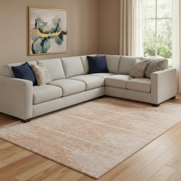 HomeRoots 9' X 12' Salmon & Ivory Abstract Washable Area Rug – Durable, Stylish, UV-Protected for Family Spaces 653718