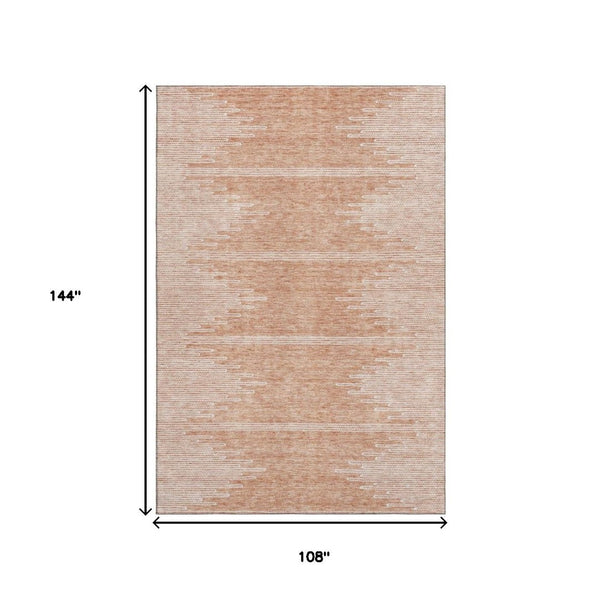 HomeRoots 9' X 12' Salmon & Ivory Abstract Washable Area Rug – Durable, Stylish, UV-Protected for Family Spaces 653718