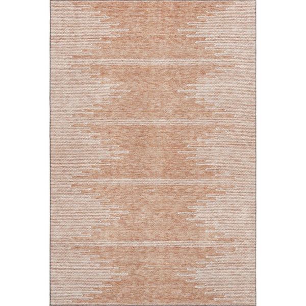 HomeRoots 10' X 14' Salmon and Ivory Abstract Area Rug - Washable, UV-Protected, Perfect for Modern Living Spaces 653719