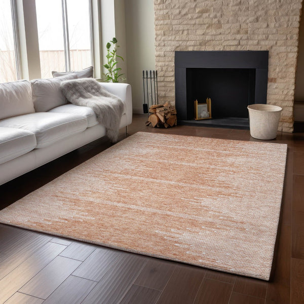 HomeRoots 10' X 14' Salmon and Ivory Abstract Area Rug - Washable, UV-Protected, Perfect for Modern Living Spaces 653719