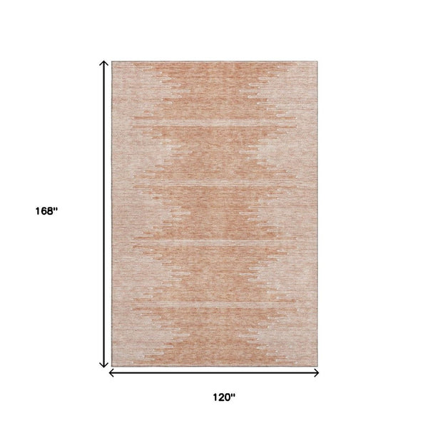 HomeRoots 10' X 14' Salmon and Ivory Abstract Area Rug - Washable, UV-Protected, Perfect for Modern Living Spaces 653719