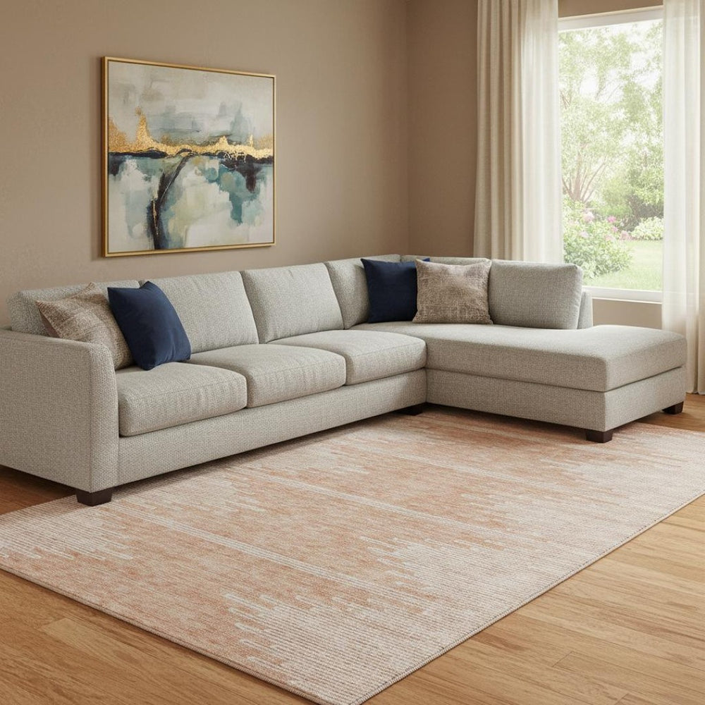 HomeRoots 10' X 14' Salmon and Ivory Abstract Area Rug - Washable, UV-Protected, Perfect for Modern Living Spaces 653719