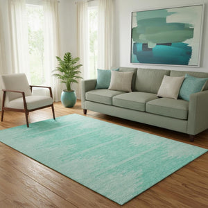 HomeRoots 5' X 8' Teal and Ivory Abstract Area Rug - Durable, Washable, UV Protected for Modern Living Spaces 653721