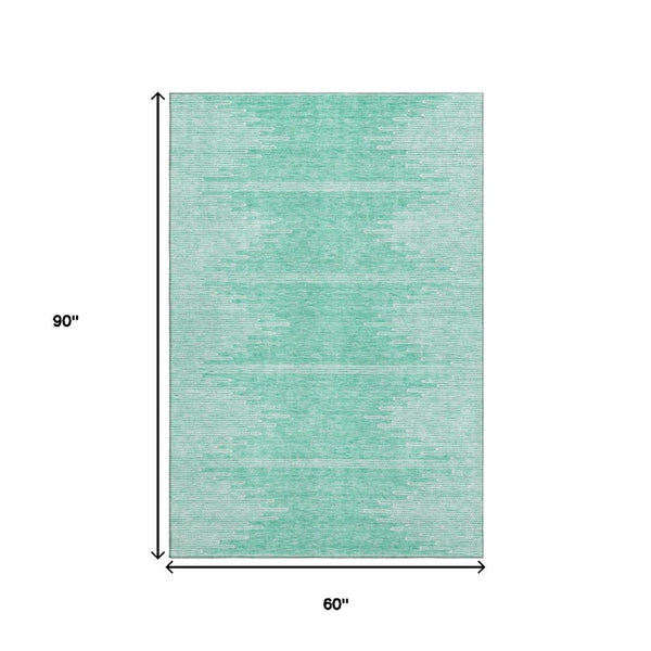 HomeRoots 5' X 8' Teal and Ivory Abstract Area Rug - Durable, Washable, UV Protected for Modern Living Spaces 653721