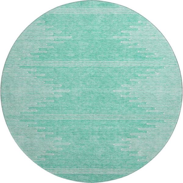 HomeRoots 8' Teal and Ivory Abstract Round Rug - Washable, UV Protected, Ideal for Busy Homes & Modern Spaces 653722