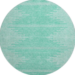 HomeRoots 8' Teal and Ivory Abstract Round Rug - Washable, UV Protected, Ideal for Busy Homes & Modern Spaces 653722
