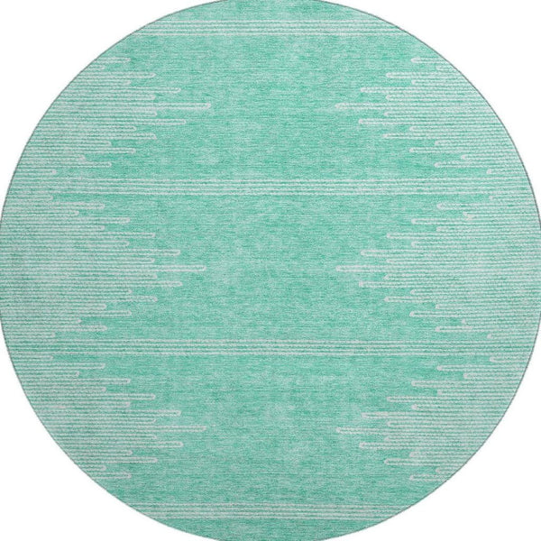 HomeRoots 8' Teal and Ivory Abstract Round Rug - Washable, UV Protected, Ideal for Busy Homes & Modern Spaces 653722