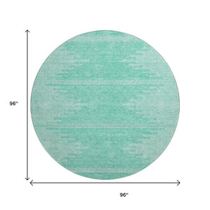HomeRoots 8' Teal and Ivory Abstract Round Rug - Washable, UV Protected, Ideal for Busy Homes & Modern Spaces 653722