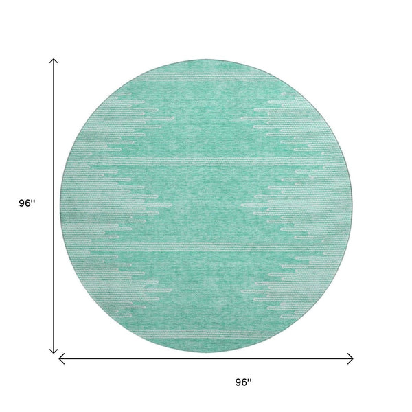 HomeRoots 8' Teal and Ivory Abstract Round Rug - Washable, UV Protected, Ideal for Busy Homes & Modern Spaces 653722