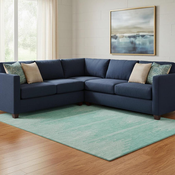 HomeRoots 8' X 10' Teal And Ivory Abstract Area Rug – Stylish, Washable, UV-Protected for Homes with Kids & Pets! 653723