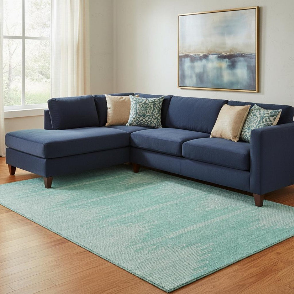 HomeRoots 9' X 12' Teal & Ivory Abstract Area Rug - Stain-Resistant, UV Protected, Modern Design for Homes 653724