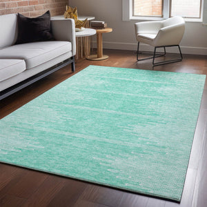 HomeRoots 10' X 14' Teal & Ivory Abstract Area Rug - Washable, UV Protected, Durable for High-Traffic Homes 653725