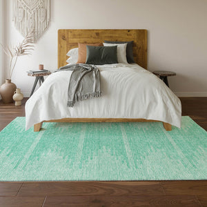 HomeRoots 10' X 14' Teal & Ivory Abstract Area Rug - Washable, UV Protected, Durable for High-Traffic Homes 653725