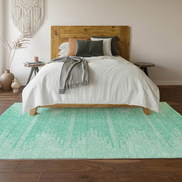 HomeRoots 10' X 14' Teal & Ivory Abstract Area Rug - Washable, UV Protected, Durable for High-Traffic Homes 653725