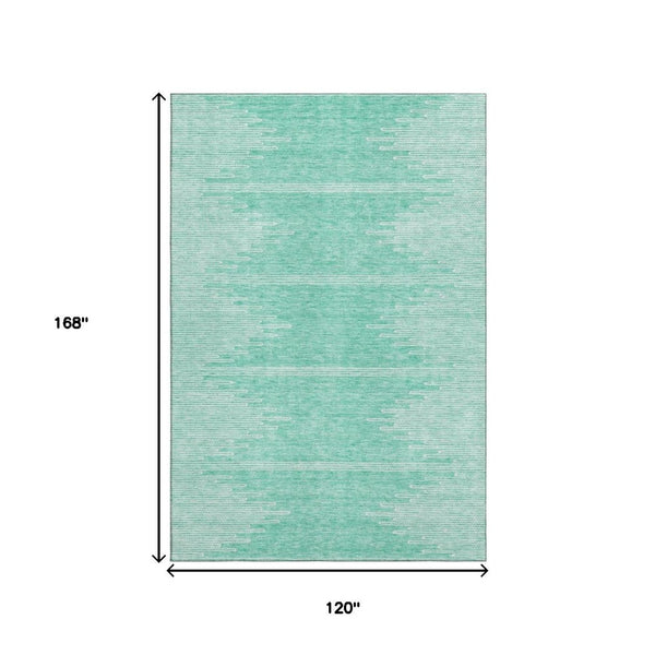 HomeRoots 10' X 14' Teal & Ivory Abstract Area Rug - Washable, UV Protected, Durable for High-Traffic Homes 653725
