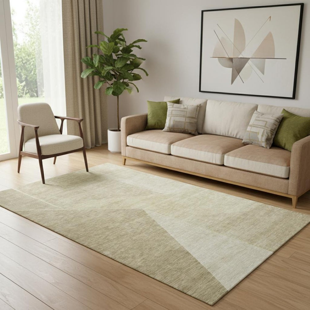 HomeRoots 5' X 8' Beige and Ivory Geometric Area Rug - Washable, Stain Resistant, UV Protected for Homes 653727