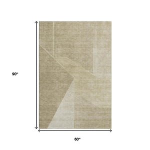 HomeRoots 5' X 8' Beige and Ivory Geometric Area Rug - Washable, Stain Resistant, UV Protected for Homes 653727