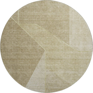 HomeRoots 8' Beige And Ivory Geometric Washable Round Rug with UV Protection for Modern Spaces & Easy Care 653728