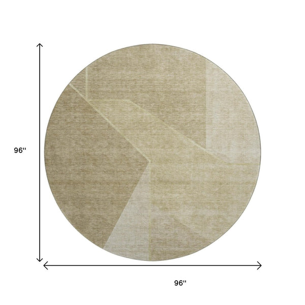 HomeRoots 8' Beige And Ivory Geometric Washable Round Rug with UV Protection for Modern Spaces & Easy Care 653728