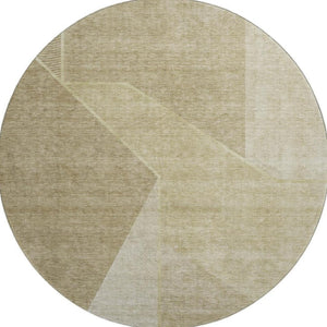HomeRoots 8' Beige And Ivory Geometric Washable Round Rug with UV Protection for Modern Spaces & Easy Care 653728