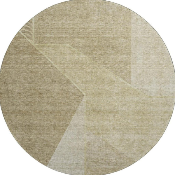 HomeRoots 8' Beige And Ivory Geometric Washable Round Rug with UV Protection for Modern Spaces & Easy Care 653728
