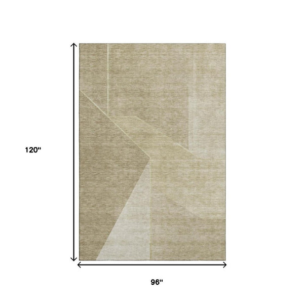 HomeRoots 8' X 10' Modern Beige & Ivory Geometric Washable Area Rug with UV Protection for High-Traffic Rooms 653729