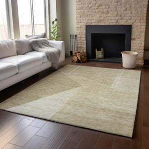 HomeRoots 8' X 10' Modern Beige & Ivory Geometric Washable Area Rug with UV Protection for High-Traffic Rooms 653729