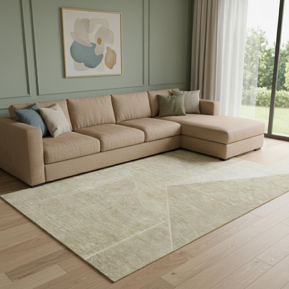 HomeRoots 8' X 10' Modern Beige & Ivory Geometric Washable Area Rug with UV Protection for High-Traffic Rooms 653729