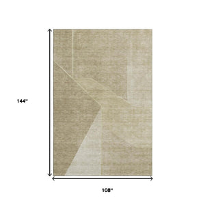HomeRoots 9' X 12' Beige and Ivory Geometric Area Rug - Washable, UV Protected, Durable Design for High-Traffic Areas 653730